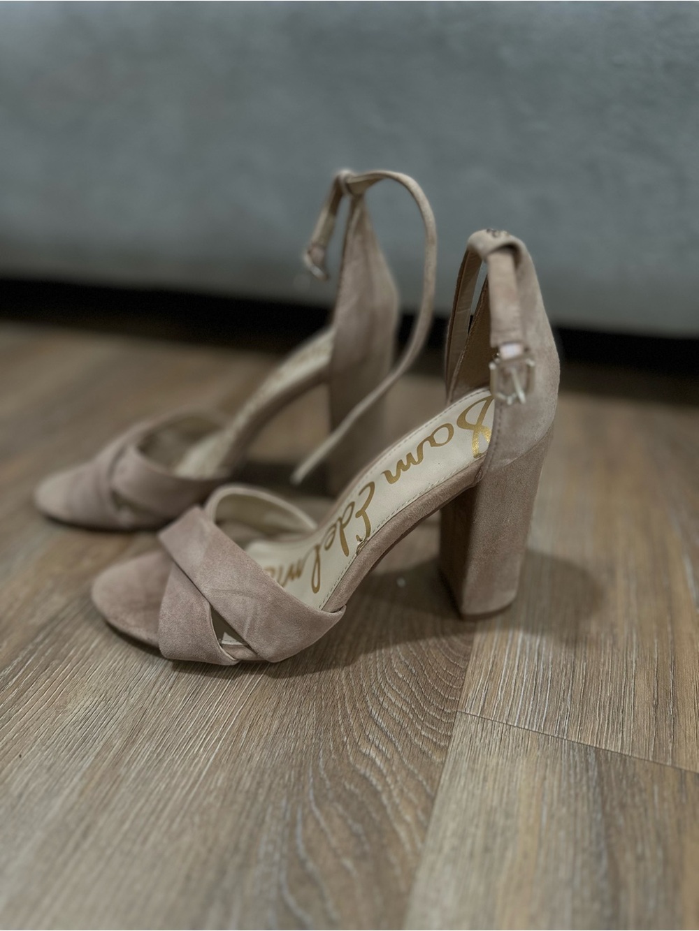 Sam Edelman Taupe Suede Block Heel Sandals
